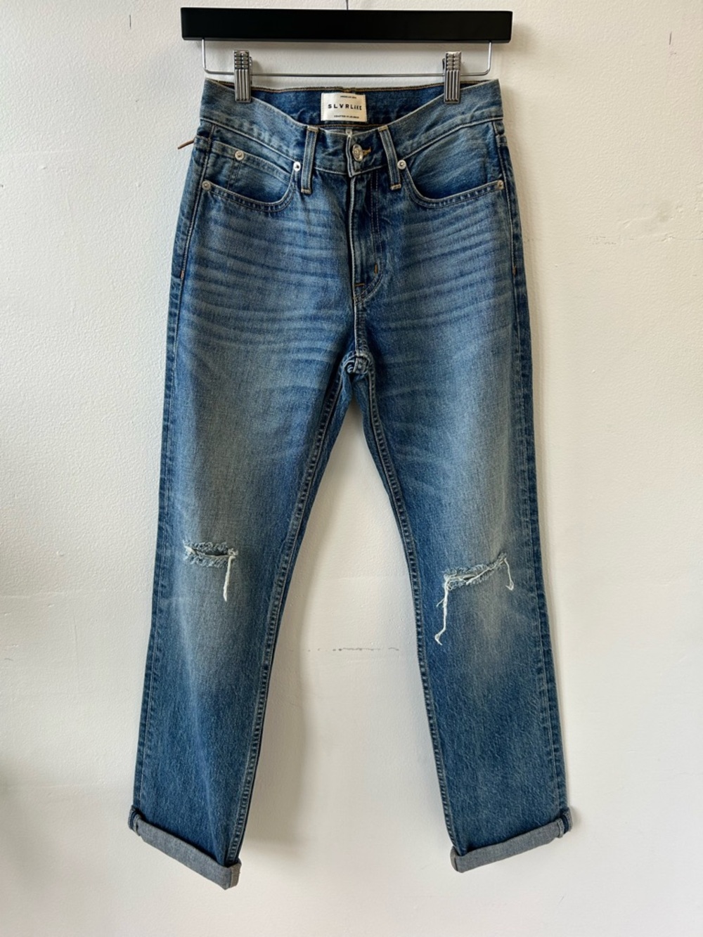 SLVRLAKE Women's Distressed Blue Slim-Straight Jeans